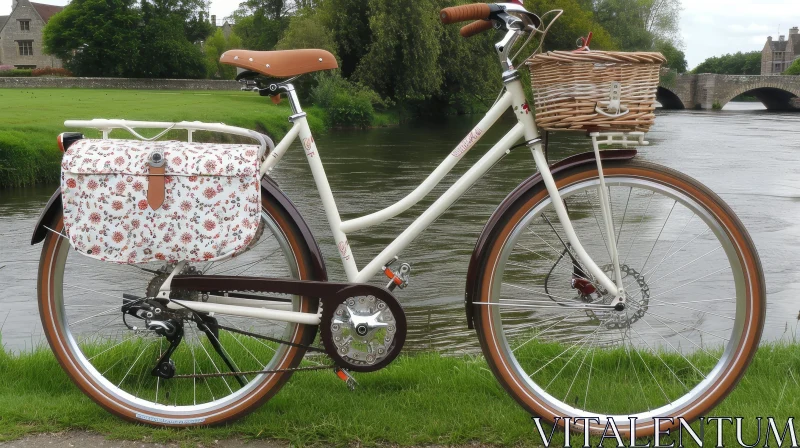 AI ART Vintage-Style Bicycle by the Riverside