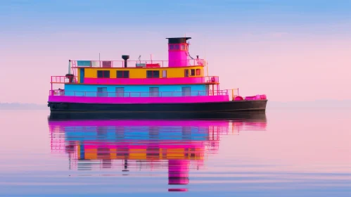 Colorful Boat on Calm Lake at Sunrise