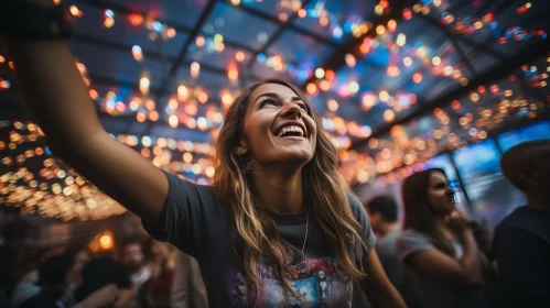 Joyful Young Woman at Concert or Festival