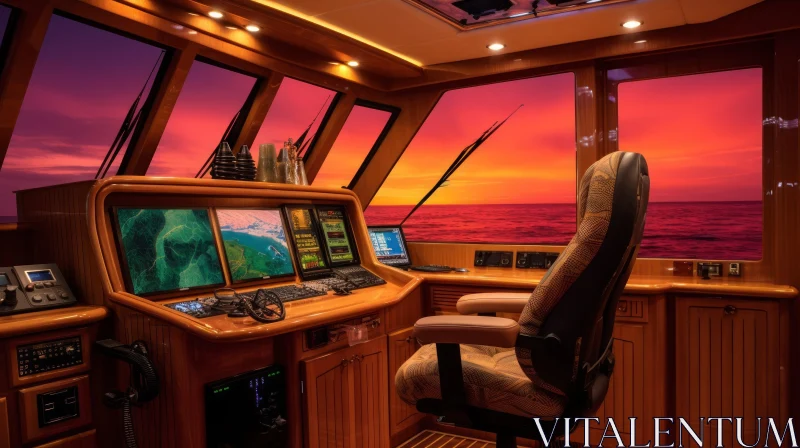 Luxurious Yacht Bridge at Sunset AI Image