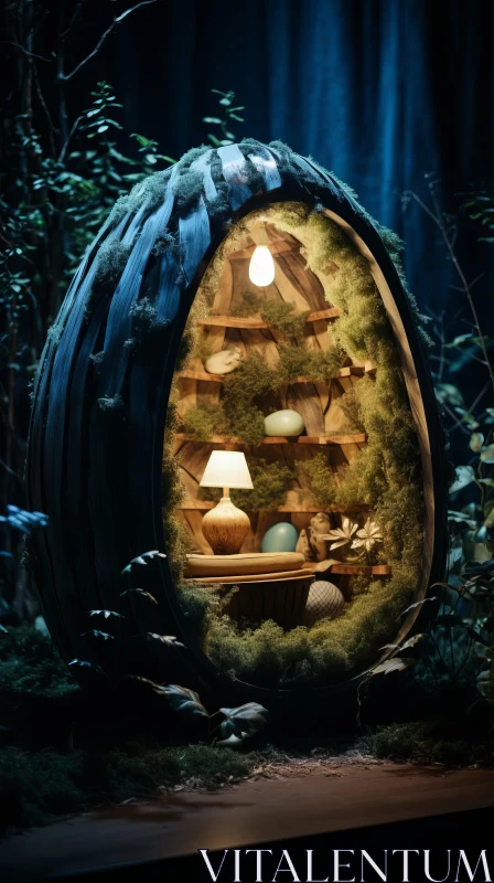 Moss-Covered Tree House - A Luminescent Fairy Tale AI Image