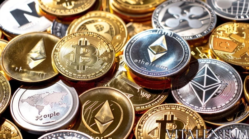 Physical Crypto Coins: A Captivating Composition of Gold and Silver AI Image