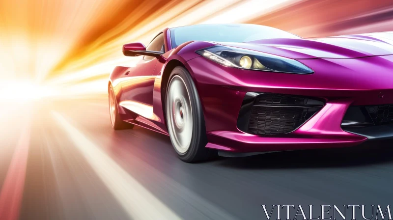 Purple Sports Car Speeding on Asphalt Road AI Image