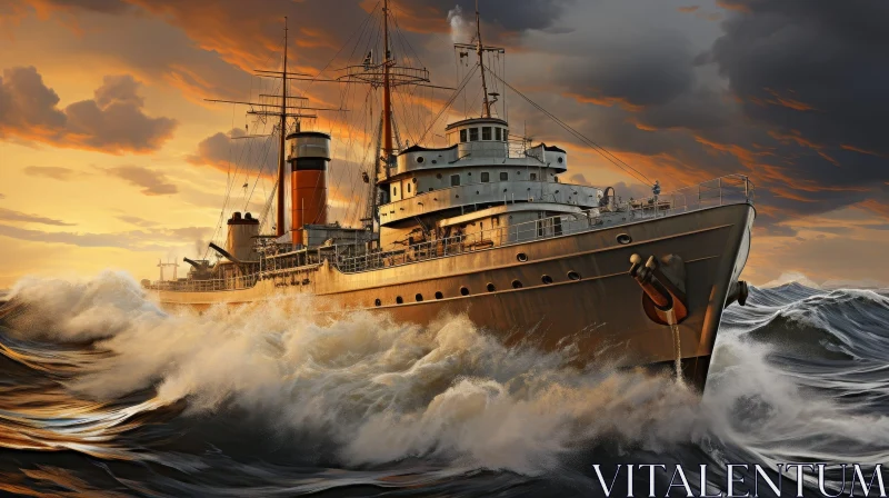 Ship Sailing Through Stormy Sea - Dramatic Scene AI Image