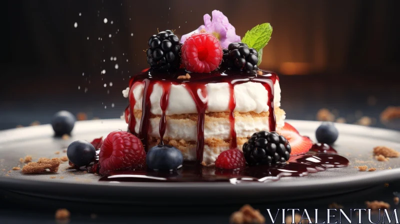 Sumptuous Berry Dessert with Cream and Mint - Delicious Treat AI Image