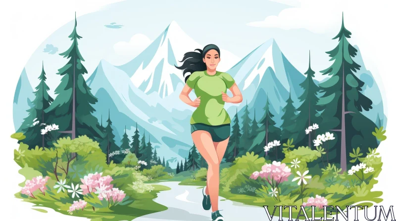 Woman Running on Mountain Trail AI Image