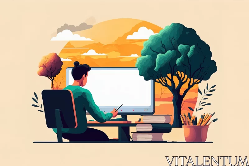 Abstract Vector Illustration of a Man with a Desk | Nature-Inspired Art AI Image