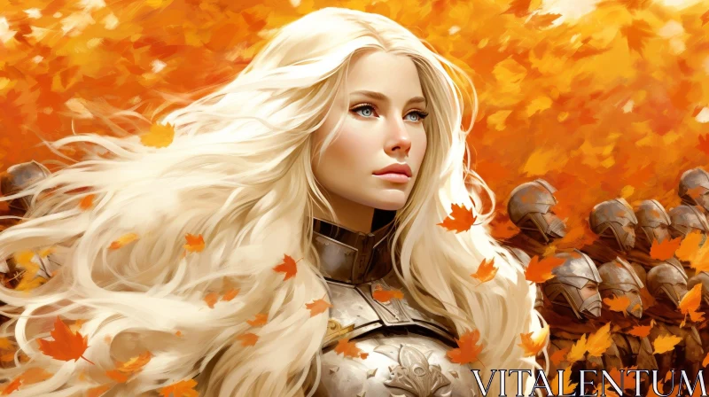 Beautiful Woman in Autumn Field Painting AI Image