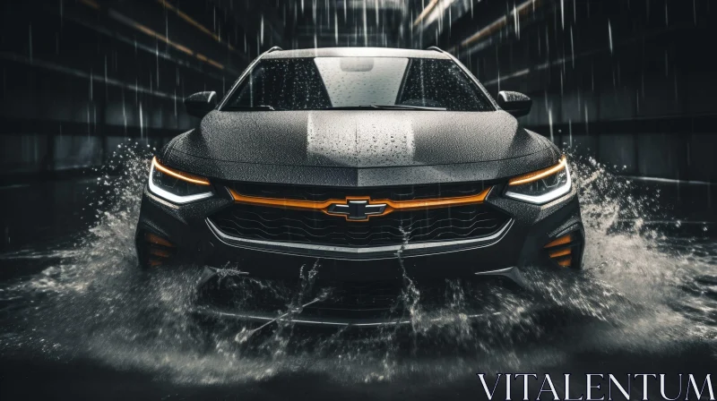 Black Chevrolet Blazer Driving Through Water Puddle AI Image