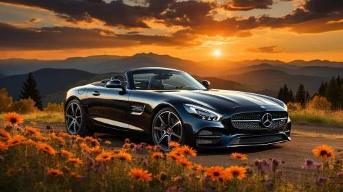 Black Mercedes-Benz AMG GT S Roadster in Mountain Sunset Scene