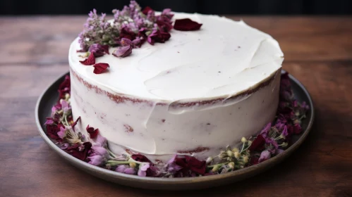 Elegant Cake with White Frosting and Floral Decorations