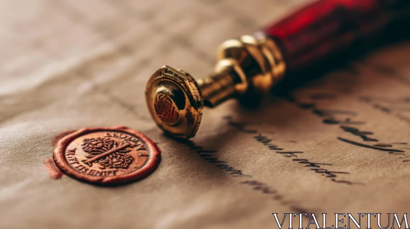 Enigmatic Ancient Document with Intricate Wax Seal AI Image