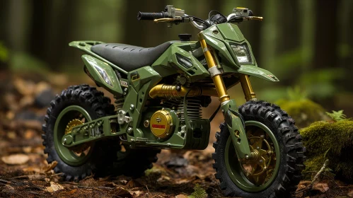 Green and Gold Dirt Bike in Forest