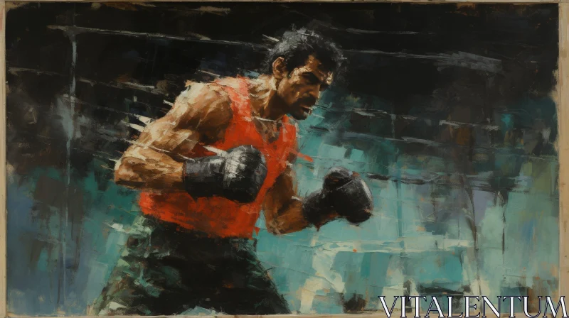 AI ART Intense Boxing Moment: Boxer in Red Vest and Black Gloves