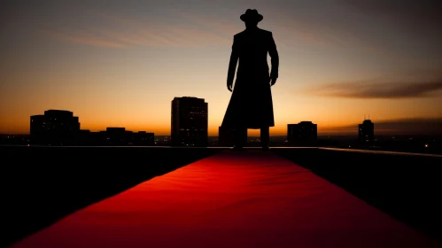 Man on Rooftop at Sunset