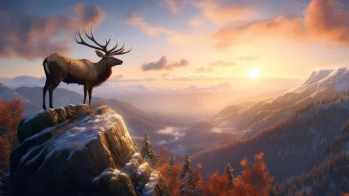 Mountain Valley Sunset with Majestic Elk