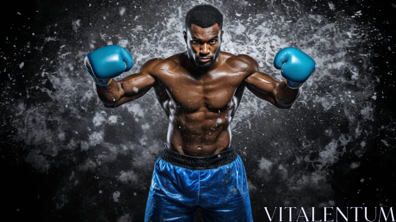Muscular African-American Boxer Ready to Fight AI Image