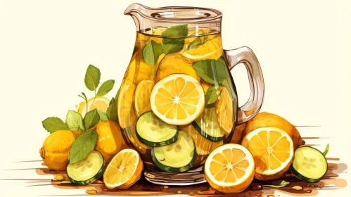 Refreshing Lemonade Glass Pitcher Illustration