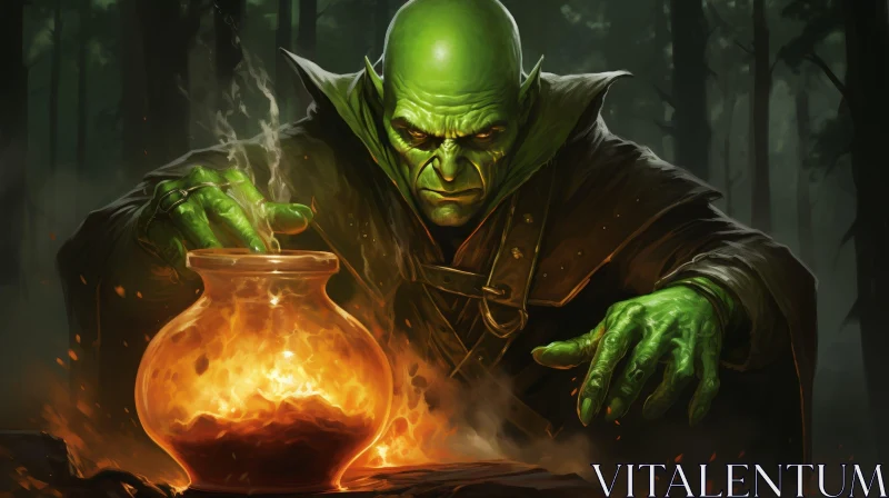 AI ART Sinister Green Goblin in Dark Forest - Fantasy Art