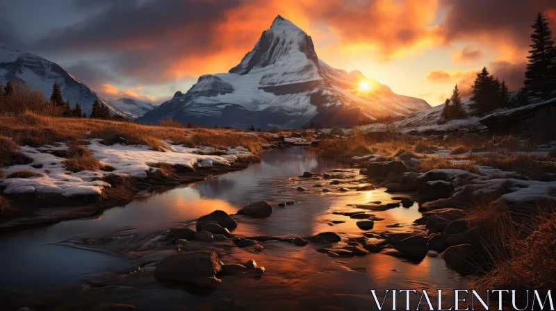 Snow-Capped Mountain Sunset Landscape AI Image