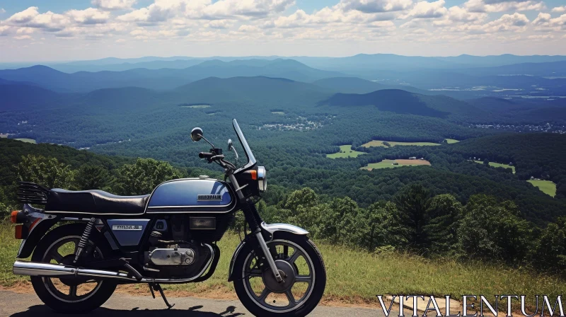 Vintage Motorcycle on Mountaintop AI Image