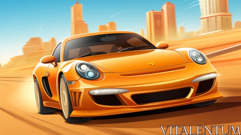 Yellow Porsche 911 GT3 RS Sports Car in Desert Landscape AI Image
