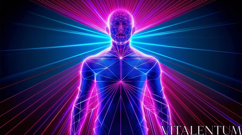 Blue and Purple Glowing Lines Human Body Digital Painting AI Image