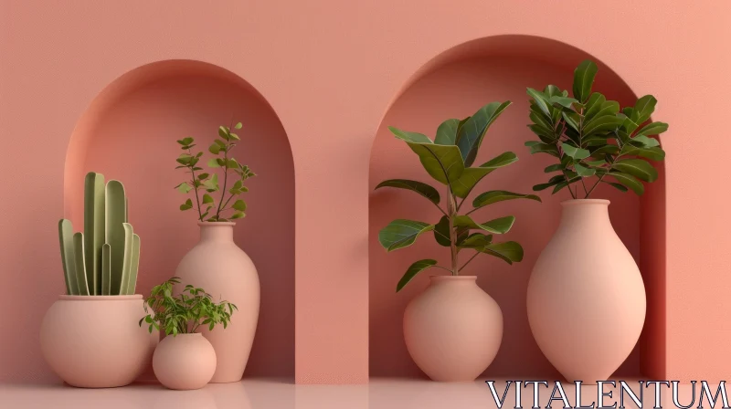 AI ART Captivating 3D Rendering of a Pink Room with Niches and Plants