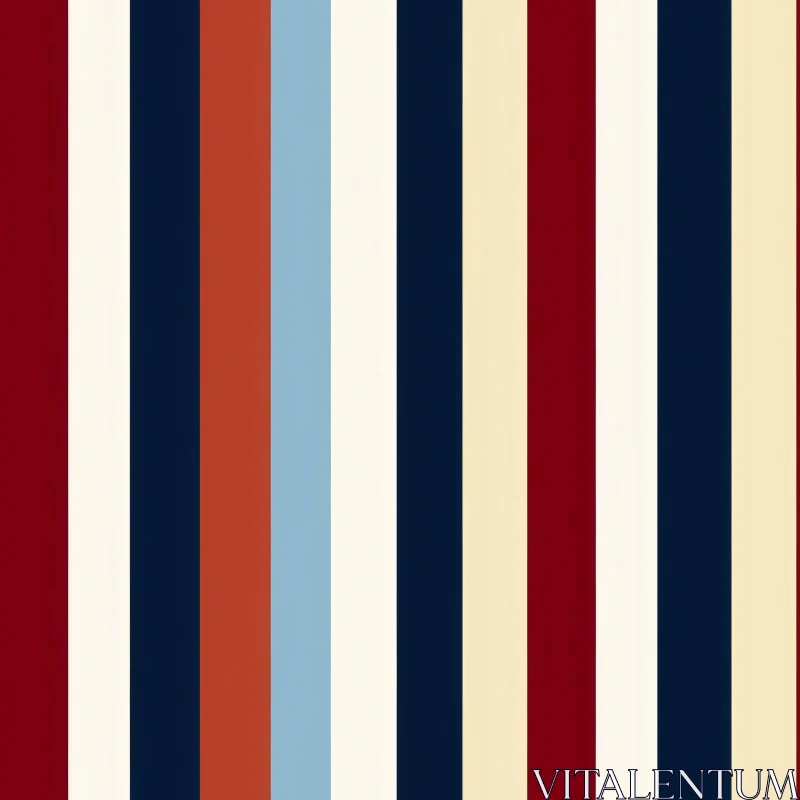 AI ART Classic Vertical Stripes Pattern - Navy Blue, Brick Red, Ivory, Dusty Blue