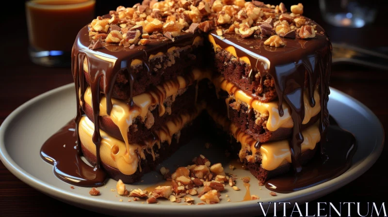 AI ART Decadent Chocolate Cake with Caramel and Nuts