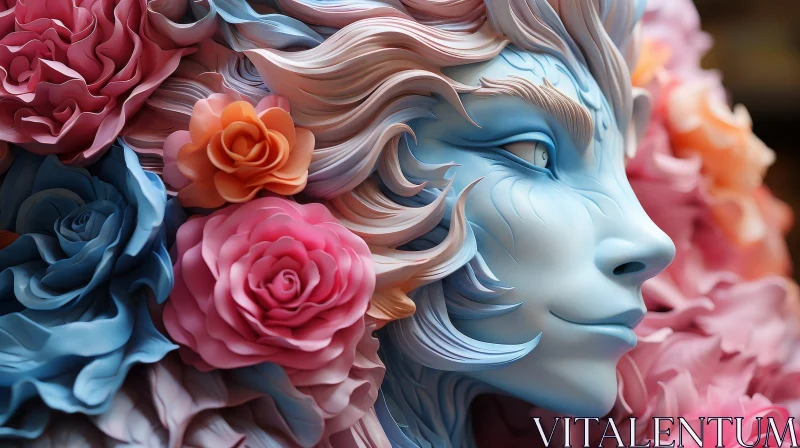 AI ART Enigmatic 3D Woman Portrait with Blue Skin and Pink Hair