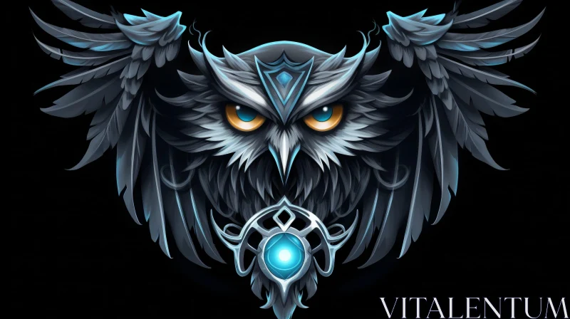 Enigmatic Owl Drawing with Glowing Wings AI Image