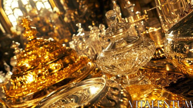 Golden Luxury Dinner Set with Crystal Bowl - Opulent Elegance AI Image