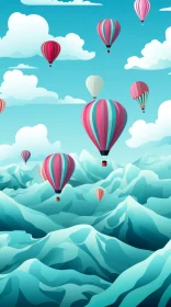 Hot Air Balloons Over Mountain Landscape