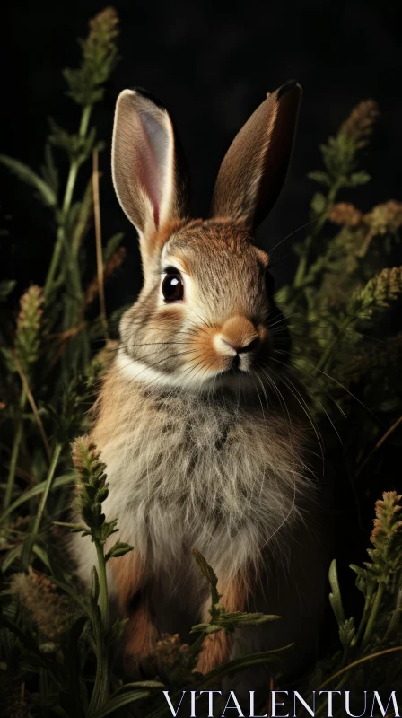 Intense Close-up of Brown Rabbit in Grass under Soft Light AI Image