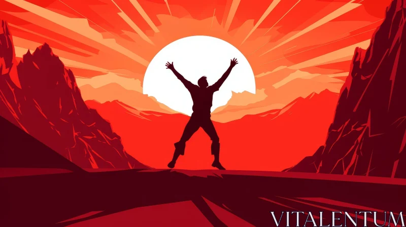 Man Jumping in Sunset Vector Illustration AI Image