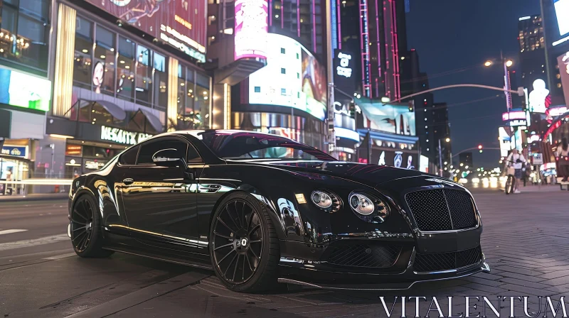 Sleek Black Bentley Continental GT in Urban Night Scene AI Image