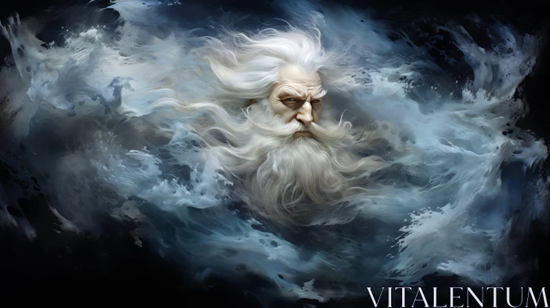 Surreal Painting of a Man in Stormy Clouds AI Image