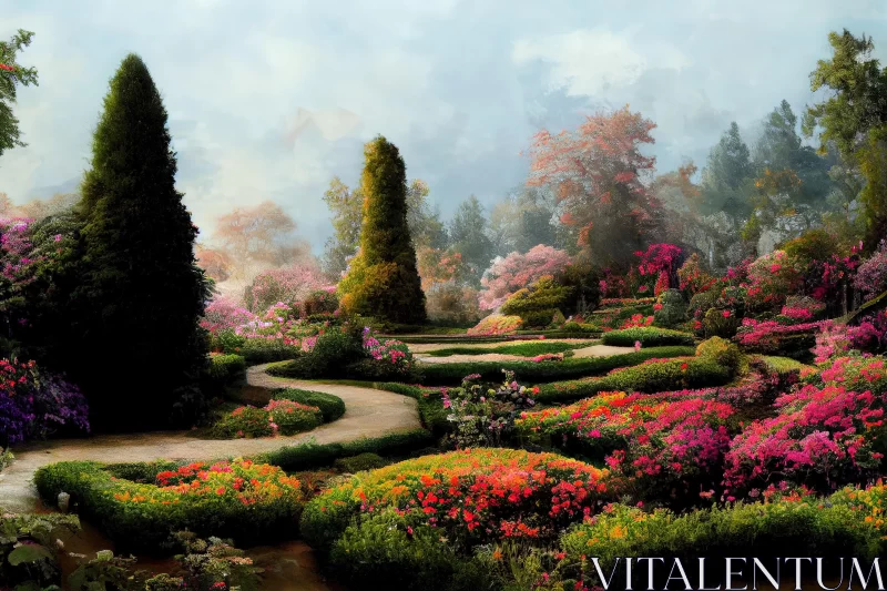 Vibrant Flower Path: Intricate Garden Painting in UHD AI Image