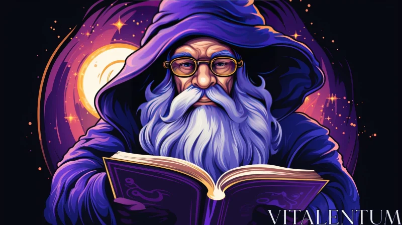 AI ART Wizard Digital Painting - Fantasy Art of an Old Man Reading