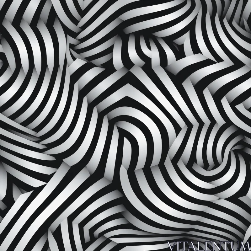 AI ART Curved Black and White Striped Pattern - Seamless Design