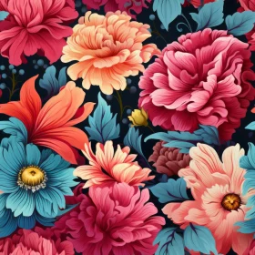 Dark Blue Floral Seamless Pattern