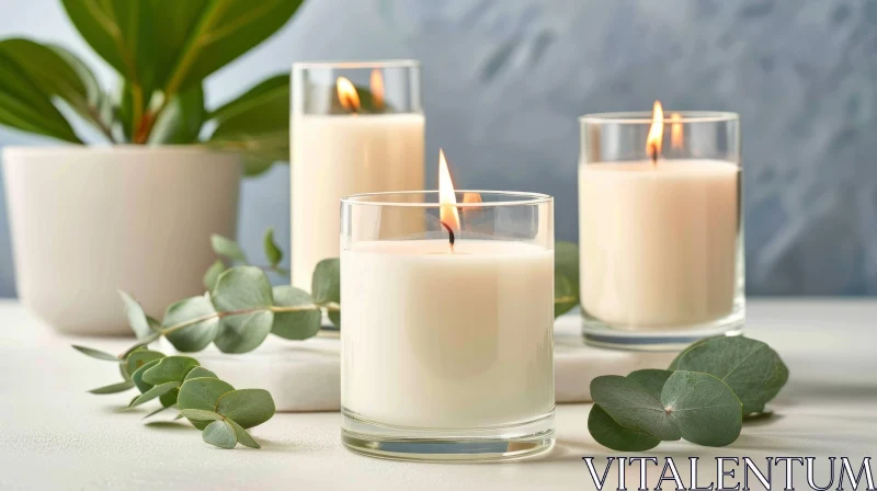 Elegant Candle Arrangement on White Marble | Natural and Serene AI Image