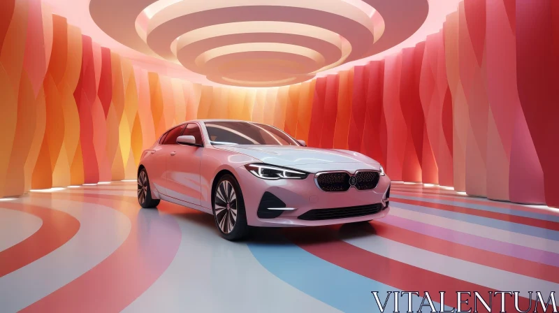 Futuristic Pink BMW Car in Colorful Tunnel AI Image