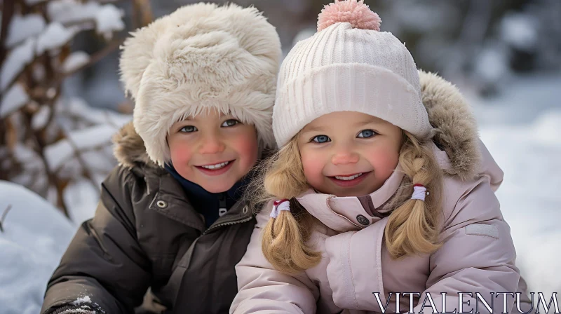 Joyful Children in Winter Snow AI Image