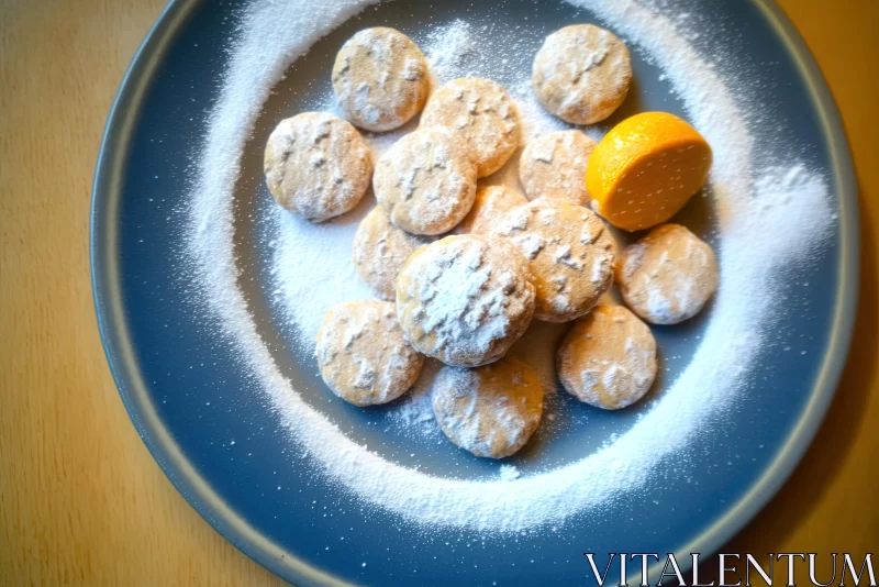 Lemon-scented Sugared Cookies with Powdered Sugar on a Plate AI Image