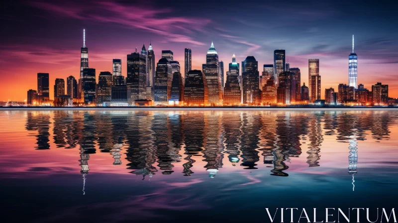 AI ART Manhattan Skyline Night View - New York City Beauty