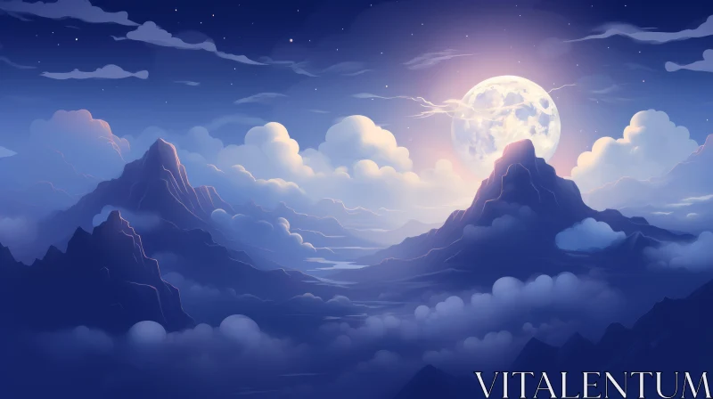 Moonlit Mountain Landscape at Night AI Image
