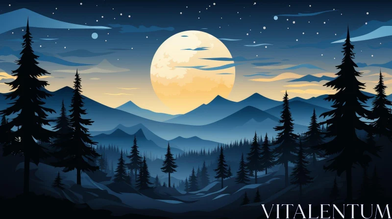 Moonlit Mountain Landscape - Serene Nature View AI Image