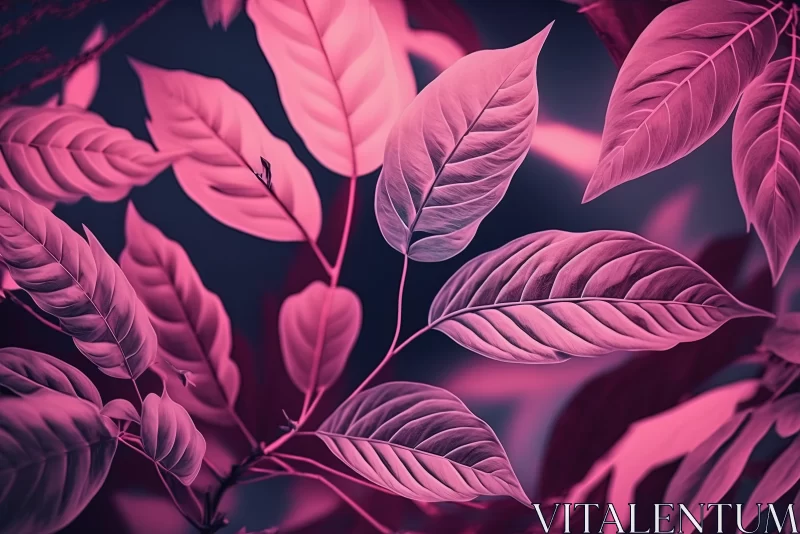 Pink Leaves on Purple Background: Dreamy and Enigmatic Nature Photography AI Image